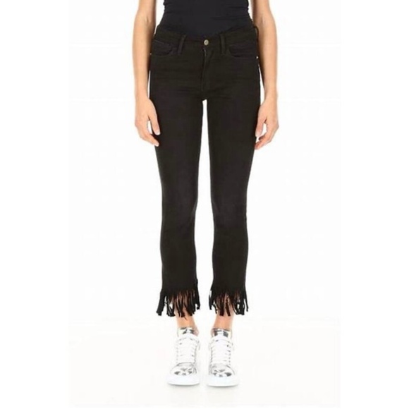 FRAME DENIM Le High Straight Shredded Raw Hem in Noir Size 29 - Picture 1 of 12
